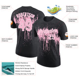 Custom Black Light Pink-White Dripping Splatter Paint Performance T-Shirt