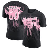 Custom Black Light Pink-White Dripping Splatter Paint Performance T-Shirt