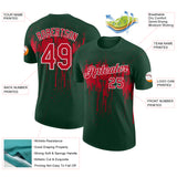 Custom Green Red-White Dripping Splatter Paint Performance T-Shirt