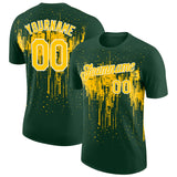 Custom Green Yellow-White Dripping Splatter Paint Performance T-Shirt