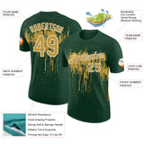 Custom Green Old Gold-White Dripping Splatter Paint Performance T-Shirt