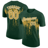 Custom Green Old Gold-White Dripping Splatter Paint Performance T-Shirt