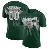 Custom Green Gray-White Dripping Splatter Paint Performance T-Shirt