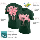 Custom Green Medium Pink-White Dripping Splatter Paint Performance T-Shirt