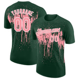 Custom Green Medium Pink-White Dripping Splatter Paint Performance T-Shirt