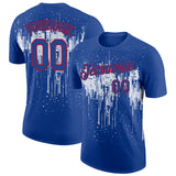 Custom Royal White-Red Dripping Splatter Paint Performance T-Shirt