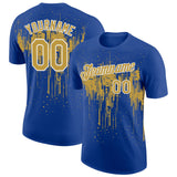 Custom Royal Old Gold-White Dripping Splatter Paint Performance T-Shirt