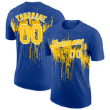 Custom Royal Yellow-White Dripping Splatter Paint Performance T-Shirt
