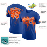 Custom Royal Orange-White Dripping Splatter Paint Performance T-Shirt