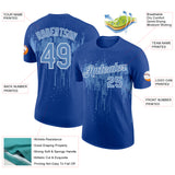 Custom Royal Light Blue-White Dripping Splatter Paint Performance T-Shirt