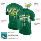 Custom Kelly Green White-Yellow Dripping Splatter Paint Performance T-Shirt