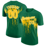 Custom Kelly Green Yellow-White Dripping Splatter Paint Performance T-Shirt
