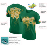 Custom Kelly Green Old Gold-White Dripping Splatter Paint Performance T-Shirt