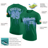 Custom Kelly Green Light Blue-White Dripping Splatter Paint Performance T-Shirt