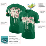 Custom Kelly Green Cream-Crimson Dripping Splatter Paint Performance T-Shirt