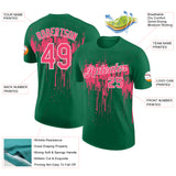 Custom Kelly Green Neon Pink-White Dripping Splatter Paint Performance T-Shirt