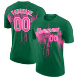 Custom Kelly Green Pink-White Dripping Splatter Paint Performance T-Shirt