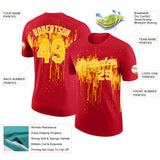 Custom Red Yellow-White Dripping Splatter Paint Performance T-Shirt