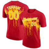 Custom Red Yellow-White Dripping Splatter Paint Performance T-Shirt