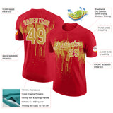 Custom Red Old Gold-White Dripping Splatter Paint Performance T-Shirt