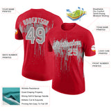 Custom Red Gray-White Dripping Splatter Paint Performance T-Shirt