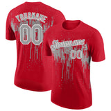Custom Red Gray-White Dripping Splatter Paint Performance T-Shirt