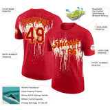 Custom Red Cream-Yellow Dripping Splatter Paint Performance T-Shirt
