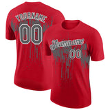 Custom Red Steel Gray-White Dripping Splatter Paint Performance T-Shirt