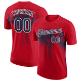 Custom Red Navy-White Dripping Splatter Paint Performance T-Shirt
