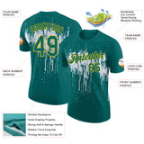 Custom Teal White-Yellow Dripping Splatter Paint Performance T-Shirt
