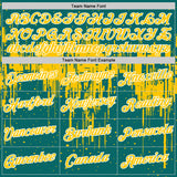 Custom Teal Yellow-White Dripping Splatter Paint Performance T-Shirt