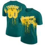 Custom Teal Yellow-White Dripping Splatter Paint Performance T-Shirt