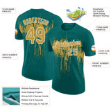 Custom Teal Old Gold-White Dripping Splatter Paint Performance T-Shirt