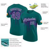 Custom Teal Purple-White Dripping Splatter Paint Performance T-Shirt