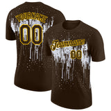 Custom Brown White-Yellow Dripping Splatter Paint Performance T-Shirt