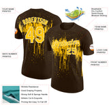 Custom Brown Yellow-White Dripping Splatter Paint Performance T-Shirt