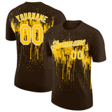 Custom Brown Yellow-White Dripping Splatter Paint Performance T-Shirt
