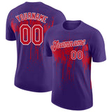 Custom Purple Red-White Dripping Splatter Paint Performance T-Shirt