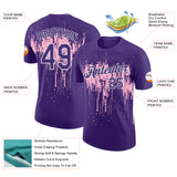 Custom Purple Light Pink-White Dripping Splatter Paint Performance T-Shirt