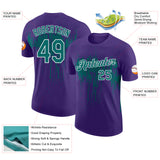 Custom Purple Teal-White Dripping Splatter Paint Performance T-Shirt