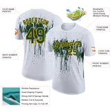 Custom White Green-Yellow Dripping Splatter Paint Performance T-Shirt