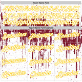 Custom White Crimson-Yellow Dripping Splatter Paint Performance T-Shirt