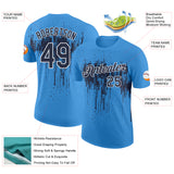 Custom Powder Blue Navy-White Dripping Splatter Paint Performance T-Shirt