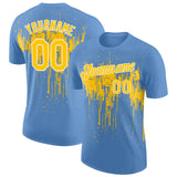 Custom Light Blue Yellow-White Dripping Splatter Paint Performance T-Shirt