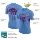Custom Light Blue Purple-White Dripping Splatter Paint Performance T-Shirt