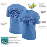 Custom Light Blue Royal-White Dripping Splatter Paint Performance T-Shirt