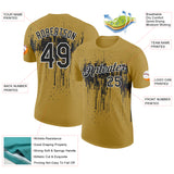 Custom Old Gold Black-White Dripping Splatter Paint Performance T-Shirt