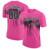 Custom Pink Black-White Dripping Splatter Paint Performance T-Shirt