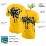 Custom Yellow Black-White Dripping Splatter Paint Performance T-Shirt