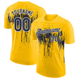 Custom Yellow Navy-White Dripping Splatter Paint Performance T-Shirt